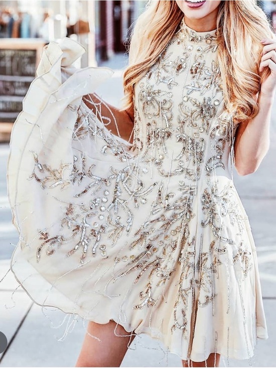 ASOS Dresses & Skirts - ASOS Cream Mini Dress with Gold Sequin Bead Embroidery Sz 4